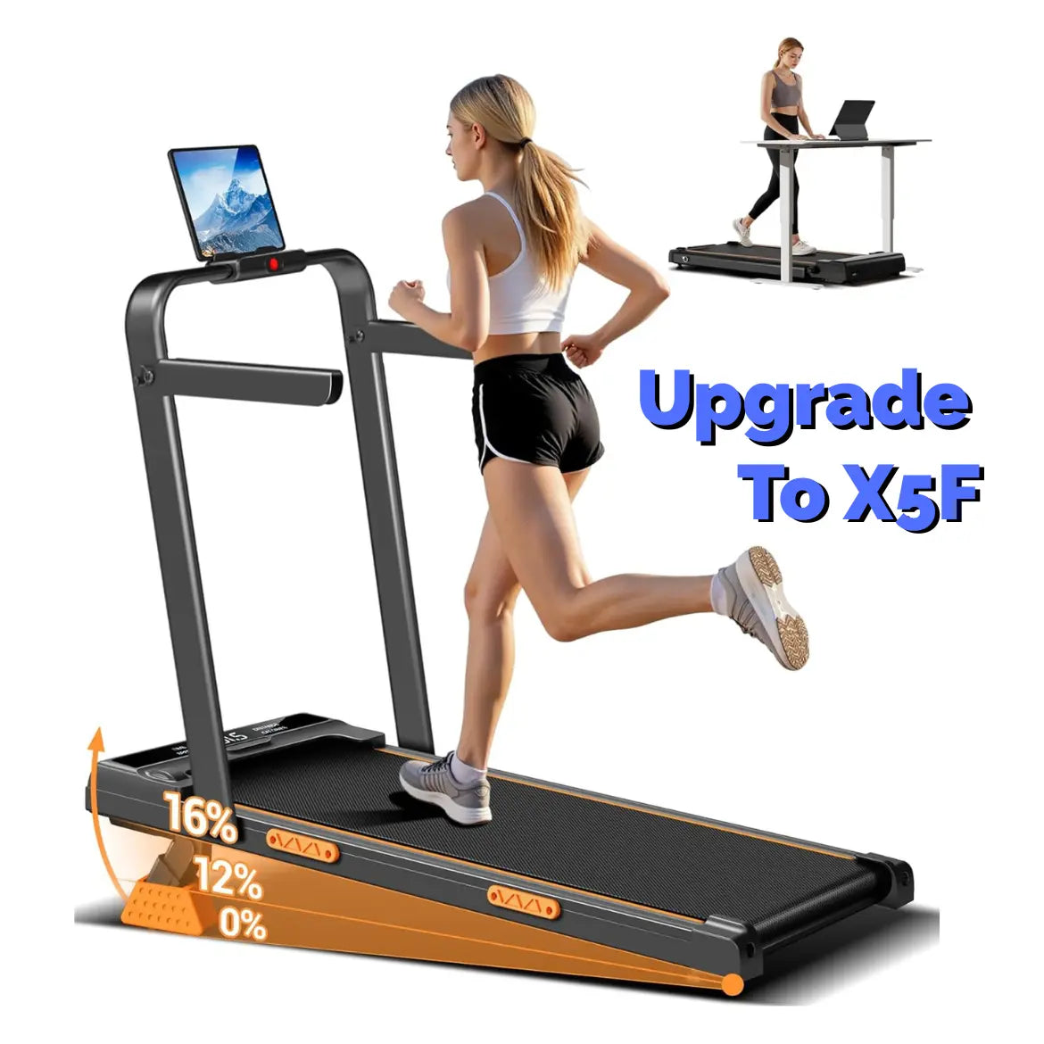 Umay Folding Walking Treadmill for Home and Office, 16% Incline, Handrails, 300 lbs Capacity