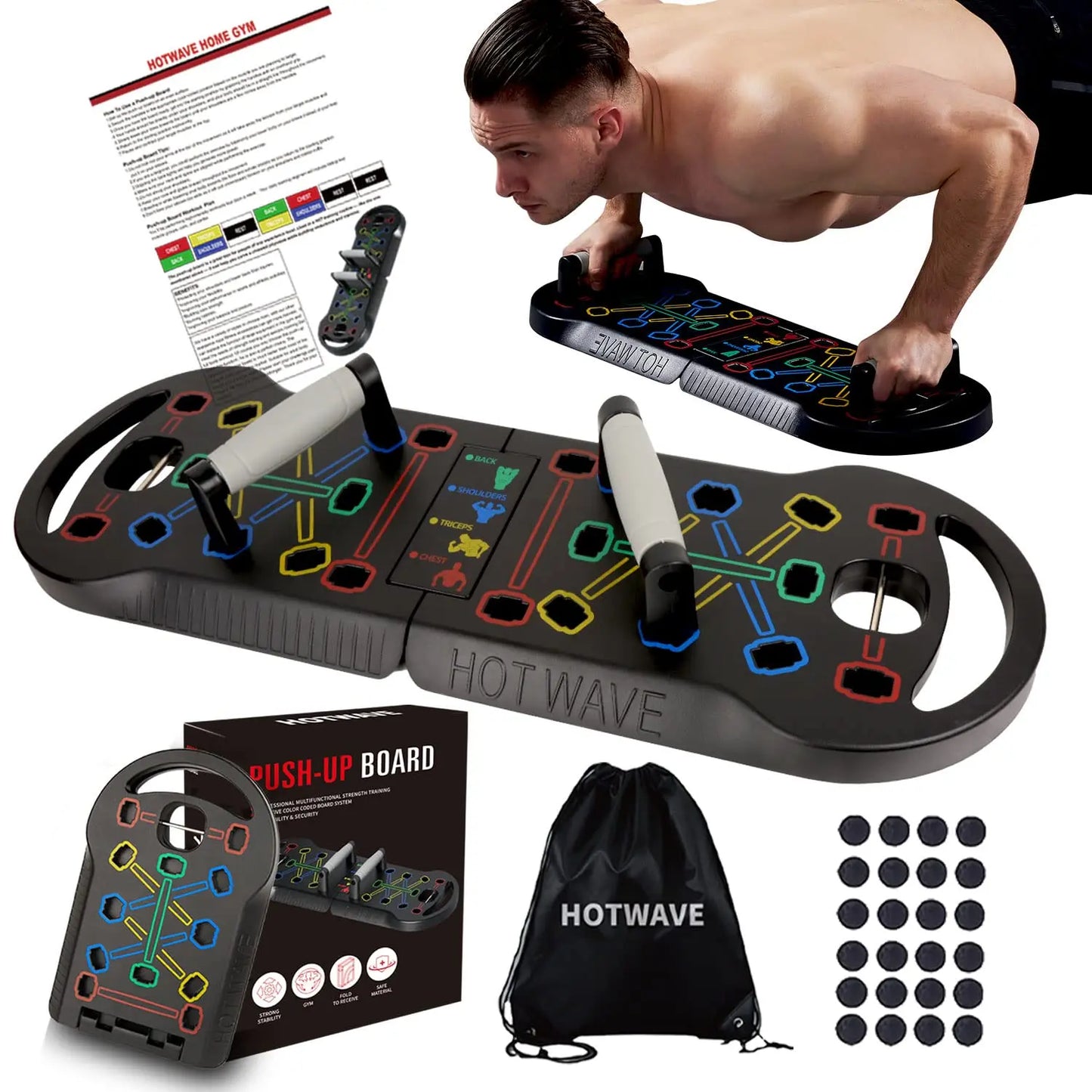 HOTWAVE Professional Push-Up Board for Strength Training - Versatile Fitness Equipment for Chest, Shoulders, Back & Triceps, Portable Exercise Station with Non-Slip Handles