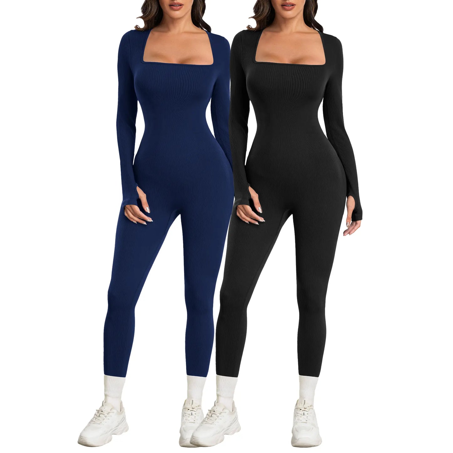 Sese Code Women's Ribbed Long Sleeve Yoga Jumpsuit for Active Wear