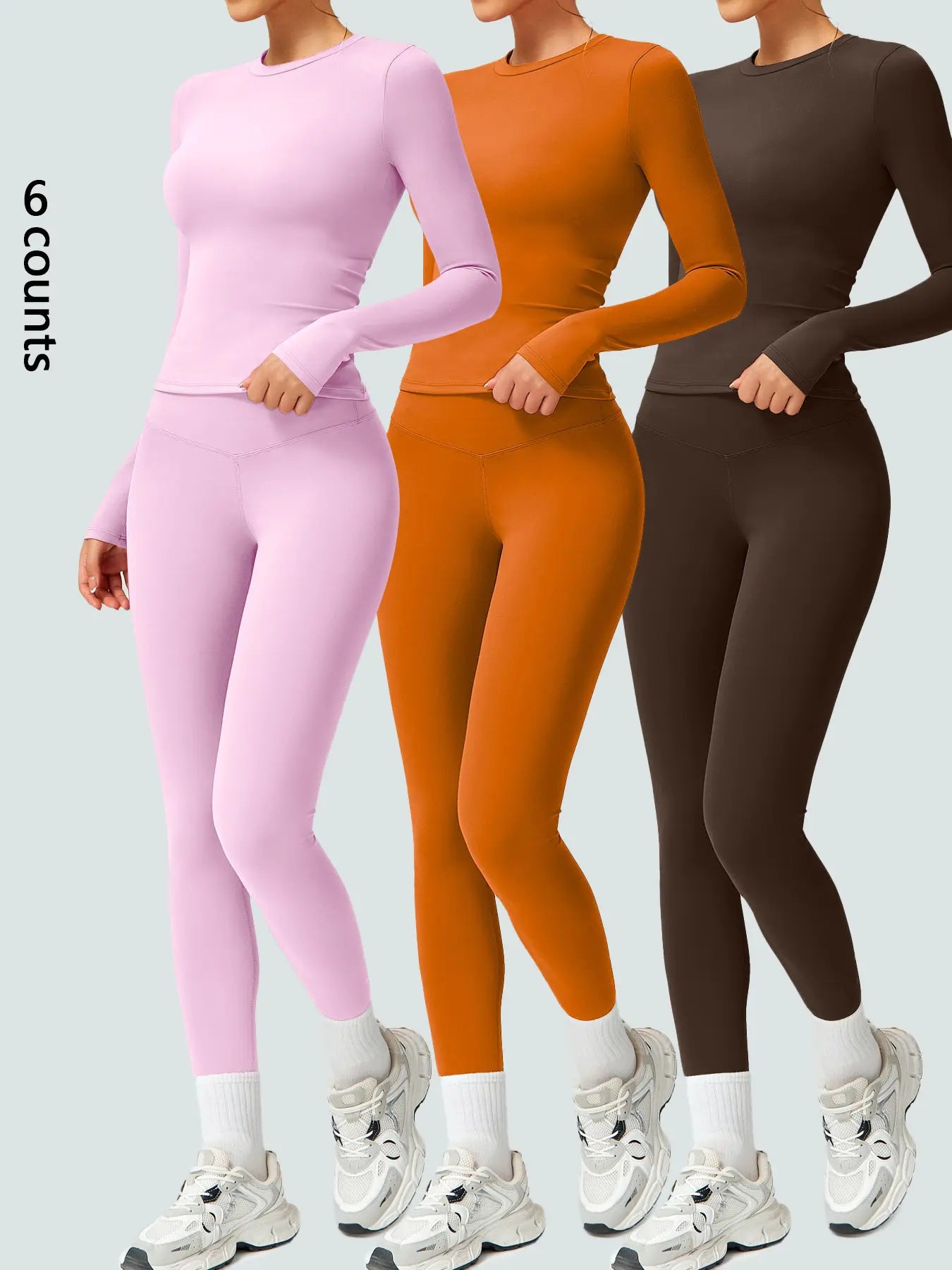 Two-Piece Women's Patchwork High Elastic Soft Round Neck Long Sleeve Slim Fit Yoga and Workout Suit for Outdoor Activities and Gym