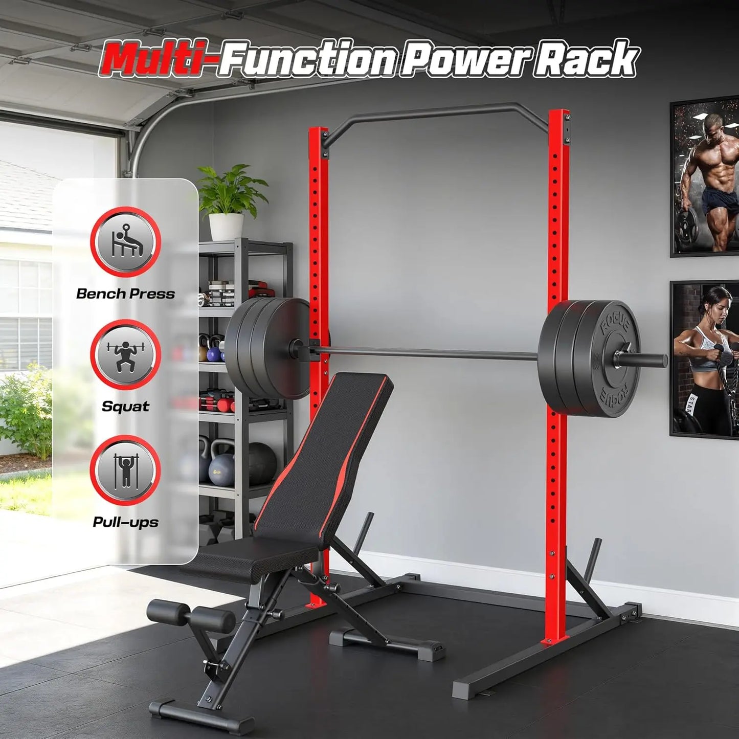 Oppsdecor Adjustable Heavy-Duty Squat Rack - Versatile Home Gym Power Cage for Strength Training and Weightlifting, Ideal for Summer and Father’s Day Gifts